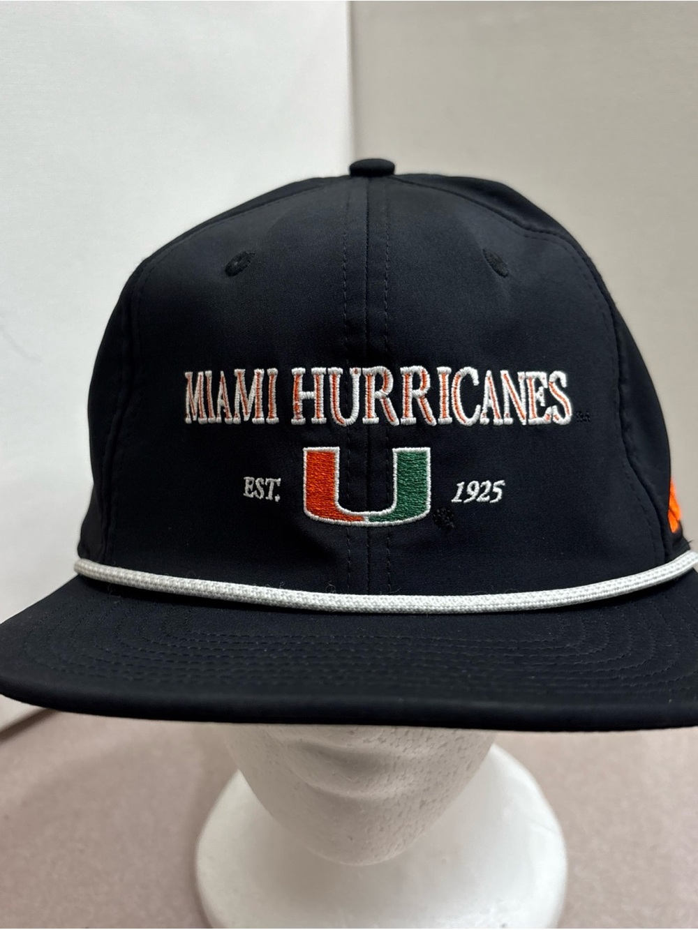 Miami Hurricanes Adidas Black Rope Leather Strapback Adjustable Hat Cap Unisex